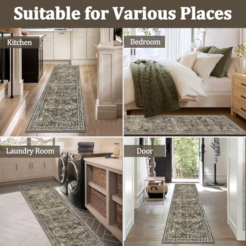 Yamaziot 2x8 Washable Hallway Runner Rug Non Slip Floral Carpet, Tan - Image 7