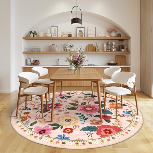 RELEANY Floral Washable Round 8ft Area Rug Pink - Image 6