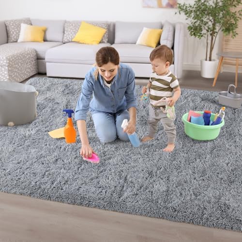 Chicrug Soft Runner Rug for Bedroom Living Room Plush Fluffy Rug 5x7 Feet, Shag Furry Runner Carpet Non Shedding for Nursery Children Kids Girls Room Home Decorative, Gery - Image 7