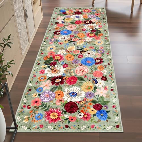 Green Floral Hallway Runner Rug 3x7 for Bedroom Kitchen - Image 6