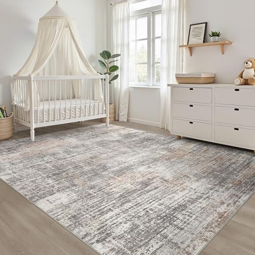 LOONGRUG 7x10 Area Rug Washable Neutral Modern Living Room Rug Gray Rust - Image 7