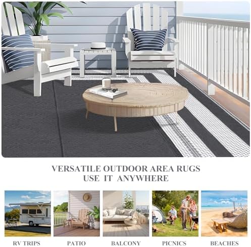 GAOMON Outdoor Rug 10x14 Large Rug Outdoor Plastic Straw Rugs Easy Clean Waterproof Reversible Mat Lightweight Camping Rugs for Patio Porch RV Backyard Pool Deck Picnic Beach Trailer Border-Grey/White - Image 7