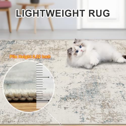 Area Rug Living Room: 4x6 Modern Abstract Washable Carpet Beige - Image 6