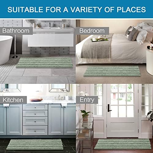 H.VERSAILTEX Bathroom Rugs Bath Rug Set 2 Piece Bathroom Contour Rug Toilet Mat Sets Non Slip Contour Bath Rug Ultra Thick Water Absorbent Striped Bath Mats Washable(47" x 17" Plus 20" x 20" U, Sage) - Image 6