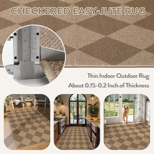 Lahome Checkered Easy Jute Indoor Outdoor Rug, 3x5 Washable Nature Rug for Entryway Living Room Indoor, Farmhouse Non Slip Checkerboard Carpet for Entry Guestroom Deck - Image 6