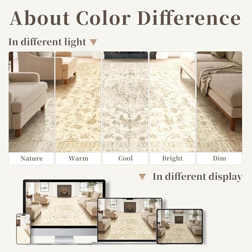 Beige Washable Rug 6x9, Non Slip Vintage Area Rug for Bedroom, Living Room - Image 7