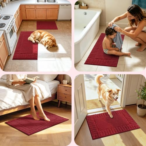 Pauwer Bathroom Rugs Sets 3 Piece, Microfiber Bath Mat Set, Red - Image 7