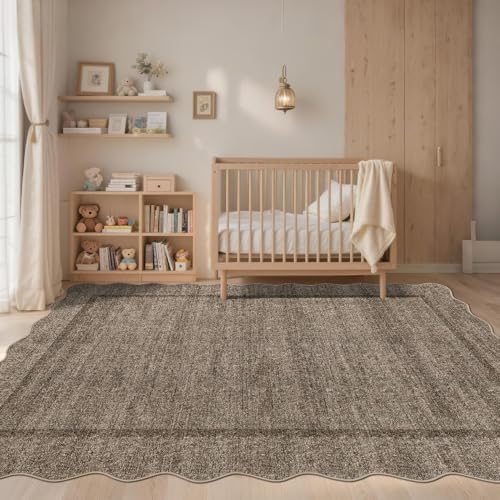 GarveeHome Scalloped Washable Rugs for Entryway 3x5 Non-Slip, Taupe - Image 7
