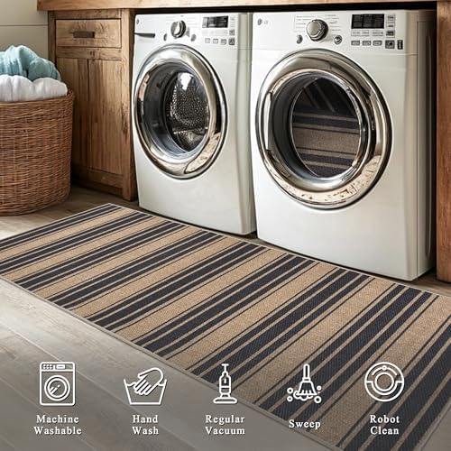 Zeeinx Striped Easy Jute Rug 5x7 Outdoor Patio Rug Neutral Porch Rug - Image 6