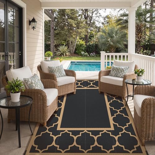 GENIMO Outdoor Rug, Waterproof Plastic Rugs for Patio, 5'x8' Black Brown - Image 6