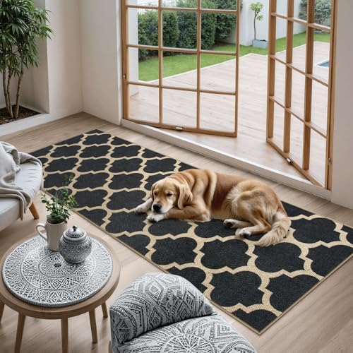 Lahome Moroccan Easy Jute Runner Rug 2x6, Black Outdoor Washable Runner Rugs for Porch Kitchen, Geometric Trellis Woven Long Carpet for Laundry, Thin Non Slip Farmhouse Porch Decor - Image 6