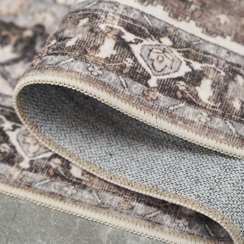 Washable 3x3 Square Rug Entry: Vintage Throw Rugs with Non-Slip Rubber Backing Soft Thin Stain Resistant Carpet for Kitchen Bedroom Entrance Home Decor Floor Mat for Living Room Bathroom (Beige,3x3) - Image 6