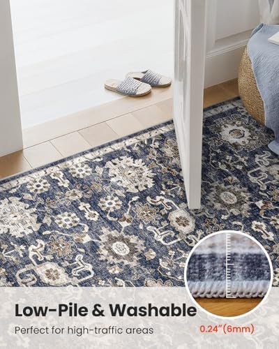 Amada Large 10x14 Washable Area Rug for Living Room, Blue/Brown, Vintage - Image 6