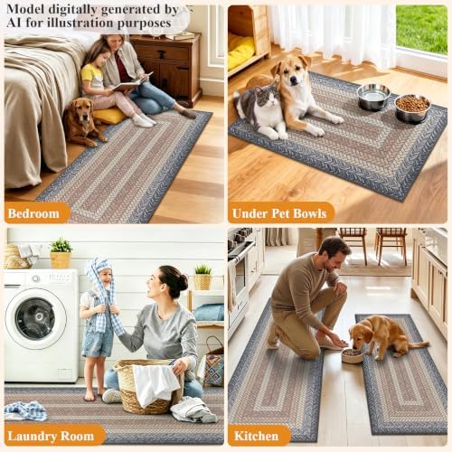 HEBE Faux Jute Kitchen Rugs Set of 3, Washable Kitchen Mats for Floor - Image 6