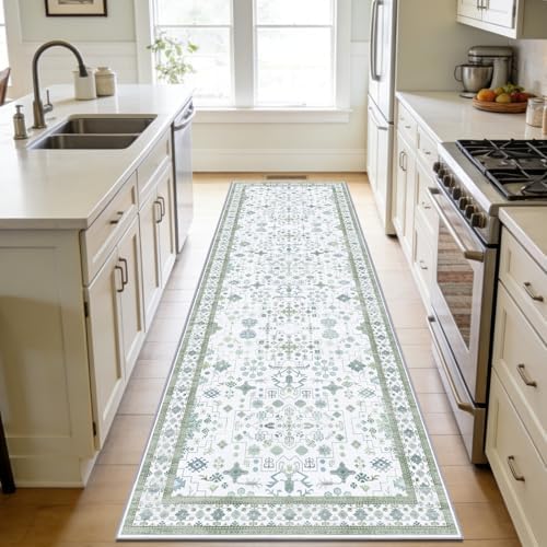Washable 2' x 6' Runners for Hallways (Pale Sage Misty Blue) by Unknown
