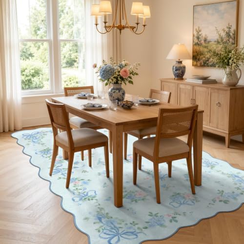 Wonnitar 5x7 Blue Rug for Bedroom, Washable Boho Bow Floral Rug for Dorm - Image 7