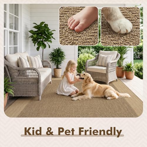 MontVoo-Outdoor Rug-Patio Rug 8x10 ft Polypropylene Indoor Outdoor Rugs Outdoor Carpet for Patio Deck Balcony Porch, Textured Weave, Durable for High Traffic, Fade-Resistant, Modern Neutral Brown - Image 6