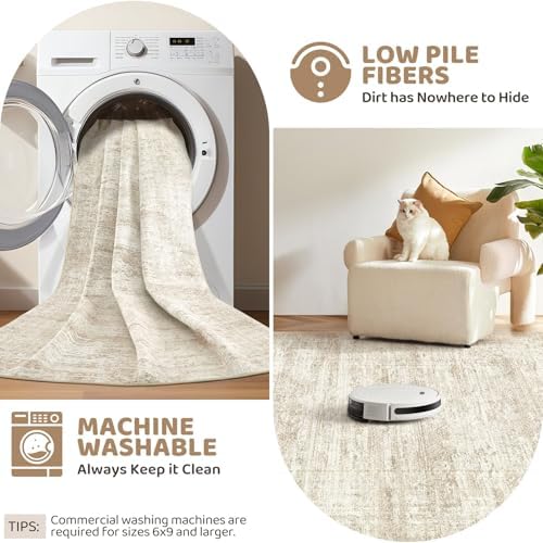 UERMEI Square Area Rugs : Washable 5x5 Neutral Modern Abstract Carpet for Living Room Bedroom - Soft Floor Mat with Non Slip Backing for Kitchen Nursery Dorms Farmhouse Home Decor - Beige/Brown - Image 6