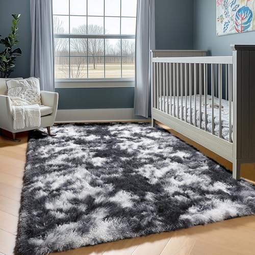ONASAR 8x10 Area Rugs for Living Room, Black and White Large Fluffy Bedroom Rug, Soft Plush Thick Shaggy Big Floor Carpet for Kids Boy Girls Teen Dorm Nursery Indoor Home Decor Aesthetic - Image 6