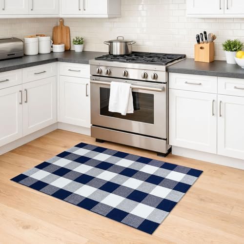 KILOCOCO Buffalo Plaid Checkered Rug 27.5x43 in Blue White Front Door Rug - Image 6