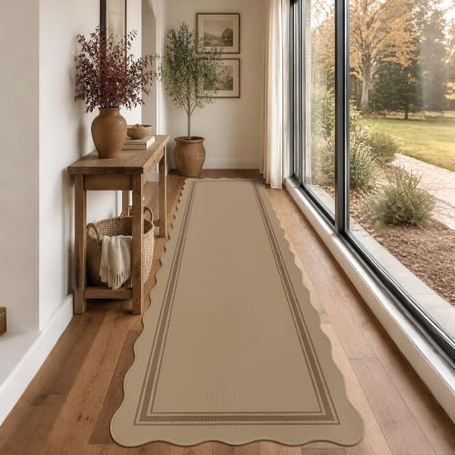 Easy Jute Kitchen Runner 2.6x10 Kitchen Runner Rug Washable Non Slip Outdoor Rug for Entryway Farmhouse Neutral Low Pile Scalloped Carpet for Hallyway Proch Doorway - Image 7