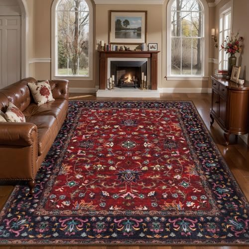 Tangsoo Red 6x9 Washable Area Rugs for Living Room, Vintage Non Slip Rug - Image 7