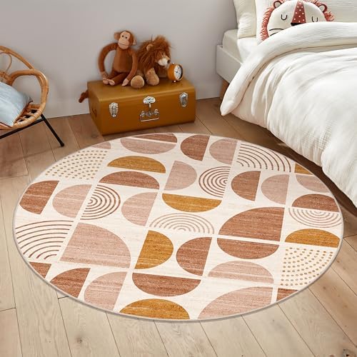 MUJOO Round Rugs 5ft,Circle Area Rug Washable Non Slip Modern Abstract Boho - Image 7