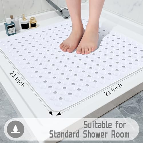 Yimobra Square Shower Floor Mat Non Slip, 21"X21" Machine Washable Bath Tub Mat, Soft on Feet, Bathmat with Drain Holes and Suction Cups, Fast Draining, White - Image 6