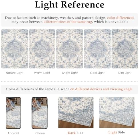 PureCozy Blue Area Rug 3x5 Entryway Vintage Floral Non-Slip Carpet - Image 7