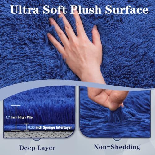 9x12 Area Rugs for Living Room: Soft Blue Fluffy Rug Shag Washable Rug Plush Fuzzy Indoor Carpet for Bedroom Nursery Playroom Girls Boys Kids Room (Blue, 9'x12') - Image 6