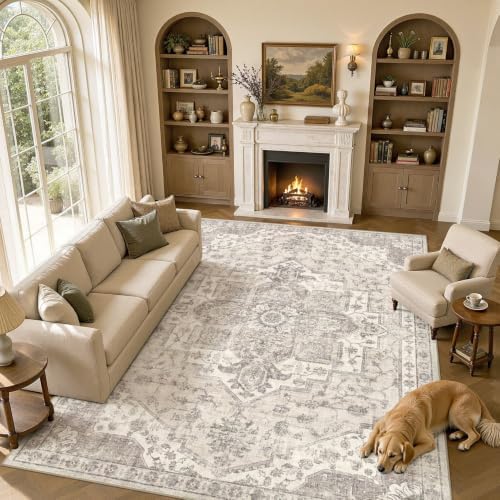 UERMEI 9x13 Area Rug for Living Room Washable Vintage Non Slip Beige Carpet - Image 7