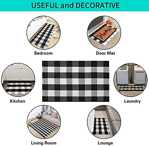 MUBIN Cotton Buffalo Plaid Rug, 27.5x43 Black and White Outdoor Rug Front Door Decorative Mat, Washable Doormat Foldable Area Rug Layered Door Mats Rug for Front Porch, Entryway, Patio (Pack of 2) - Image 6