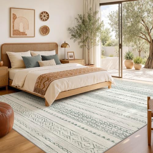 Nakagishi Green Rug Living Room 5x8: Washable Boho Large Neutral Farmhouse Soft Area Rugs Modern Stain Resistant Moroccan Indoor Non-Slip Floor Carpet for Bedroom Nursery Kids Playroom Office - Image 6