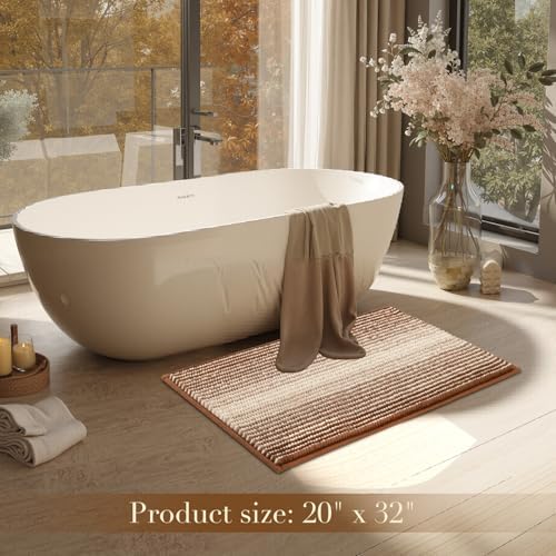 BSICPRO Bathroom Rugs, 20x32 Chenille Bath Mats, Coconut Brown - Image 6