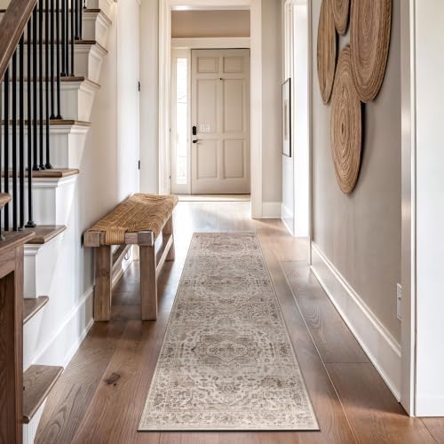 Rugshop Vintage Medallion Washable Non-Slip Runner Rug, 2'x12' Cream - Image 6