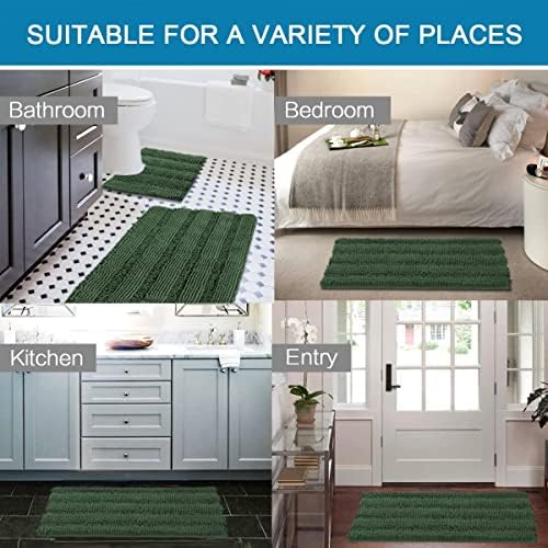 H.VERSAILTEX Bathroom Rugs Bath Rugs for Bathroom Non Slip Bath Mats Extra Thick Chenille Striped Rug 17" x 24" Absorbent Soft Shaggy Washable Dry Fast Bath Mats for Bath Room Floor - Bronze Green - Image 6