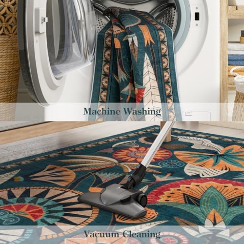 Zealude Boho Washable Green Bathroom Kitchen Runner Rug, 2x8 Egypt Hallway Entryway Rug Runner, Non Slip Botanical Floral Vintage Carpet for Entry Living Laundry Room (Dark Green, 2 x 8) - Image 6