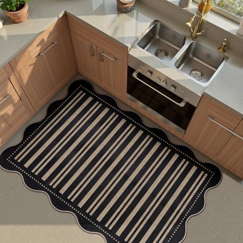 Striped Easy Jute Front Door Mat, 2.6x4 Washable Entryway Rug Non Slip Small Kitchen Rug, Farmhouse Low Pile Floor Scalloped Rugs for Bathroom Porch Doorway - Image 7