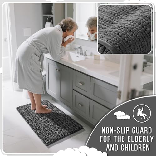Yimobra Bathroom Runner Rug 70x24 Inch - Extra Long Non Slip Chenille Bath Mat, Soft & Absorbent, Machine Washable Shaggy Hallway Carpet for Vanity Tub Shower, Dark Gray Home Decor Accessories - Image 6