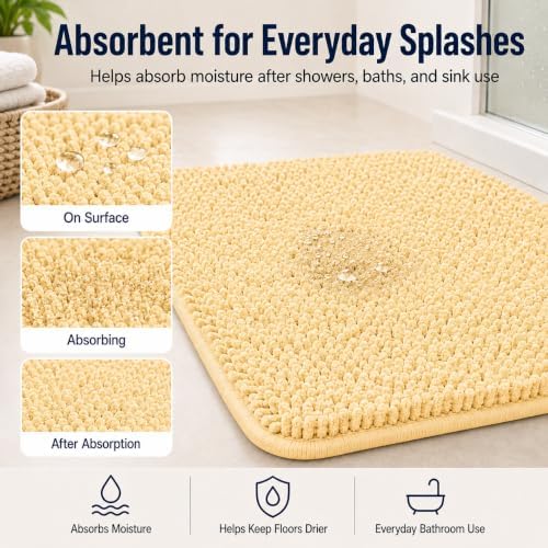 Bathroom Rugs Sets 2 Piece Plush Chenille Bath Rugs Non-Slip Bath Mats Absorbent Shaggy Rugs,Bathtub Mat,Bathroom Mats,Washable Bathroom Carpet for Tub, Shower,Washroom-32x20 + 24x16 Light Cream - Image 6