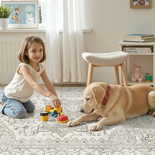 befbee Area Rug for Living Room 3x5, Neutral Non Slip Low Pile Carpet Beige - Image 7