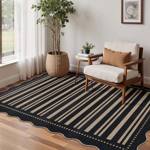 Striped Easy Jute 4x6 Outdoor Patio Rug, Washable Indoor Outdoor Black Kitchen Rugs Farmhouse Neutral Non Slip Area Rug for Living Room Backyard Bedroom - Image 7