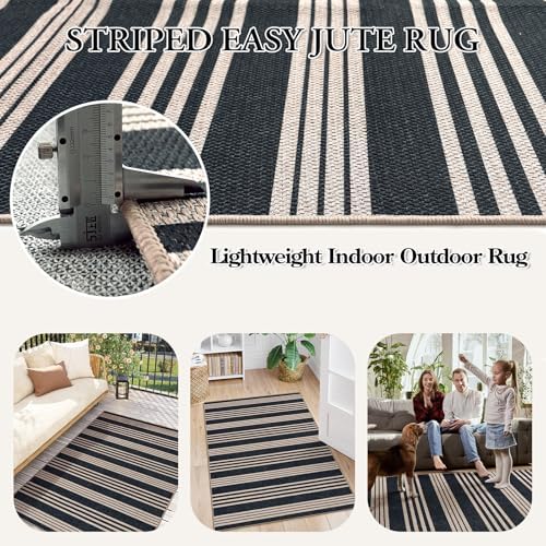 Lahome Striped Easy Jute 3x5 Outdoor Patio Rug, Washable Porch Entry Rugs - Image 6