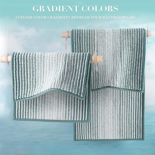 BSICPRO Bathroom Rugs Sets 2 Piece, Non Slip Striped Bath Mats, Sea Green - Image 5