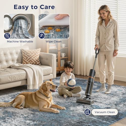 DMOYEST Area Rug Living Room Rugs - 5x7 Large Soft Indoor Neutral Modern Abstract Low Pile Washable Rug Carpet for Bedroom Dining Room Farmhouse Home Office - Grey Blue - Image 6