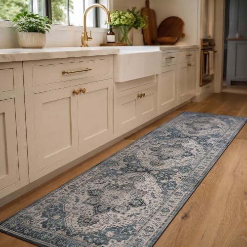 Rugshop Vintage Medallion Machine Washable Non-Slip Runner Rug, 2'x6' Blue - Image 6