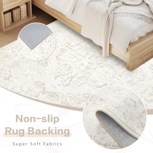 6x9 Area Rugs for Living Room: Washable Rug Vintage Large Rugs Soft Non Slip Low Pile Rug Floral Distressed Floor Carpet for Bedroom Kitchen Nursery Dining Room Home Office (Beige, 6'x9') - Image 6
