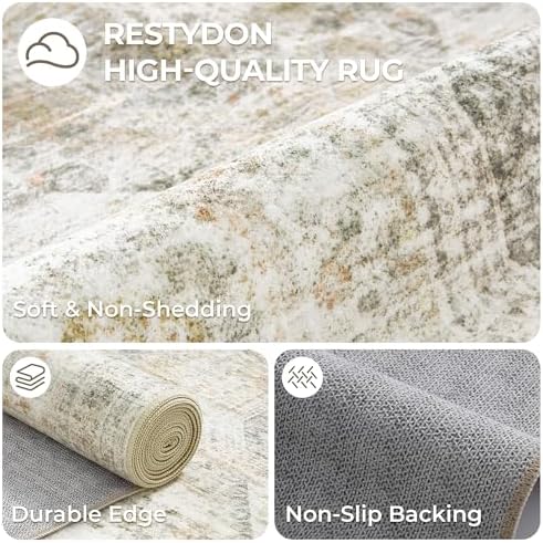 Washable Runner Rugs for Bedroom - 2x6 Runner Rug Non Slip, Ultra-Thin Entryway Runner, Soft Abstract Kitchen Runner for Hallway, Laundry, Bathroom, Indoor Door Mat(2'x6', Grey/Yellow) - Image 7