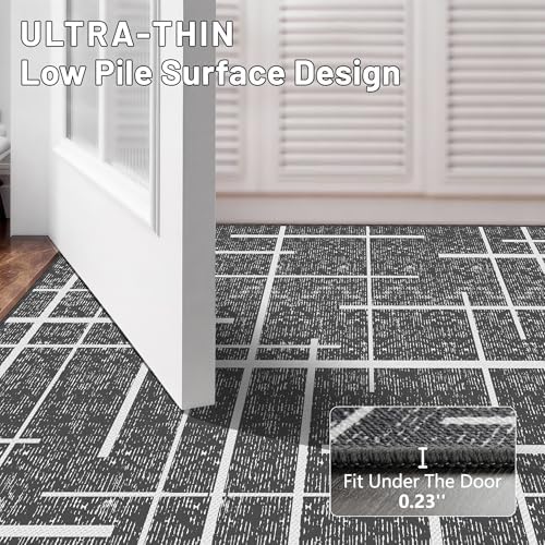 Non Slip Hallway Runner Rug 2x10, Gray Modern Distressed Stripe, Washable Long Rug, Woven Thin Low Pile Carpet Runners for Hallway 10ft Entryway, Kitchen, Walkway- Gray - Image 6