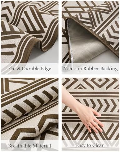 Outdoor Rug Carpet 9x12 ft, Flatweave Textured Outdoor Patio Rug Non Slip Indoor Outdoor Rugs with Rubber Particles Backing Boho Outdoor Area Rug for Patio Deck Front Porch Backyard Balcony, Brown - Image 7